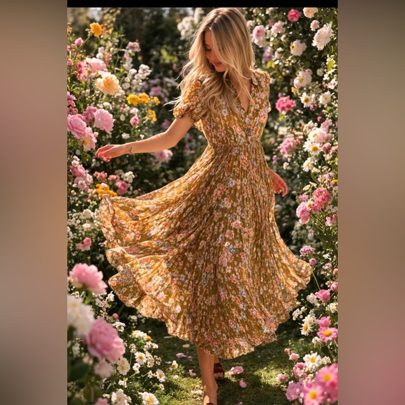 Mango Dresses & Skirts - Mango floral print pleated dress bloggers fav